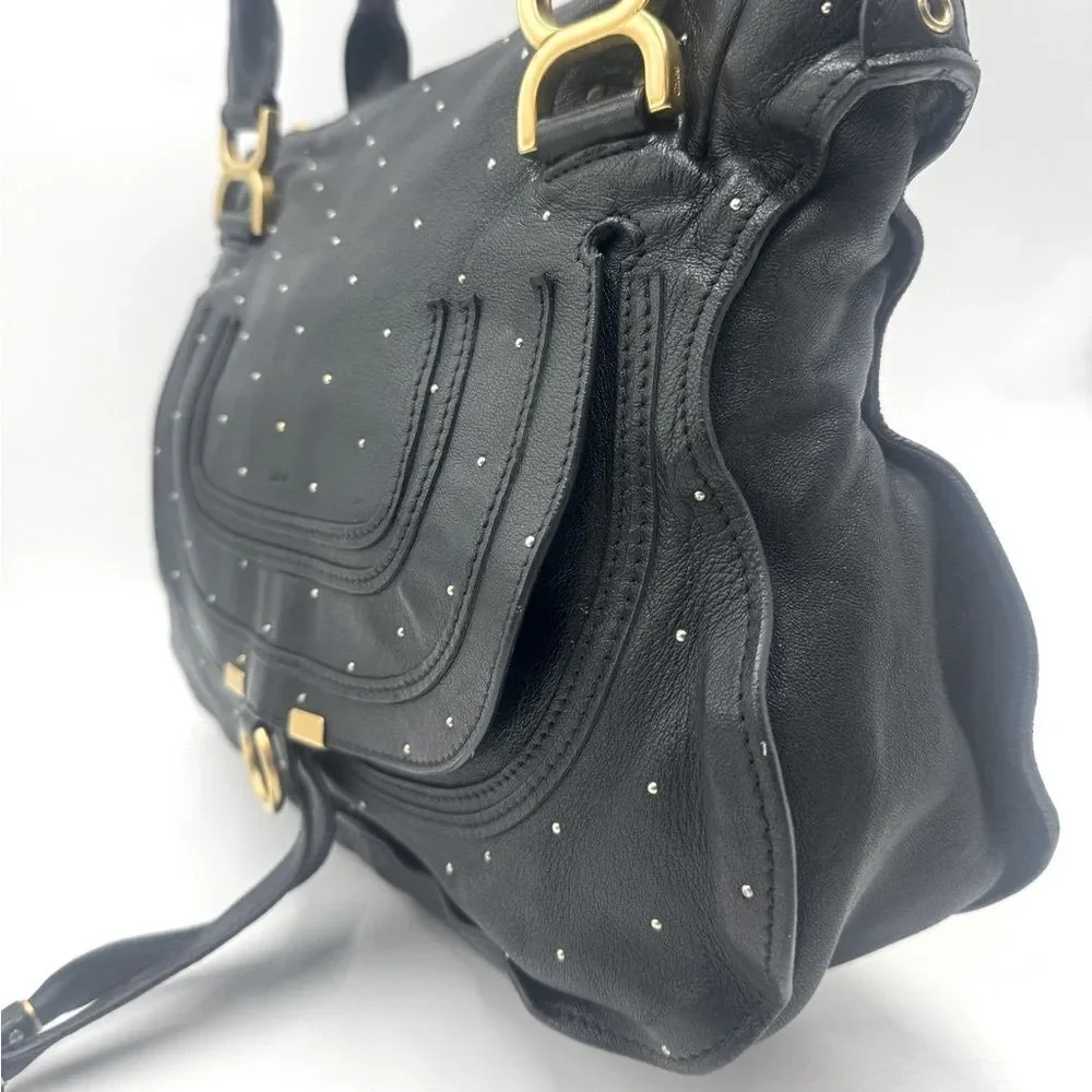 Chloe Medium Black Leather Studded Marcie Convertible 2way Satchel Ltd Edition